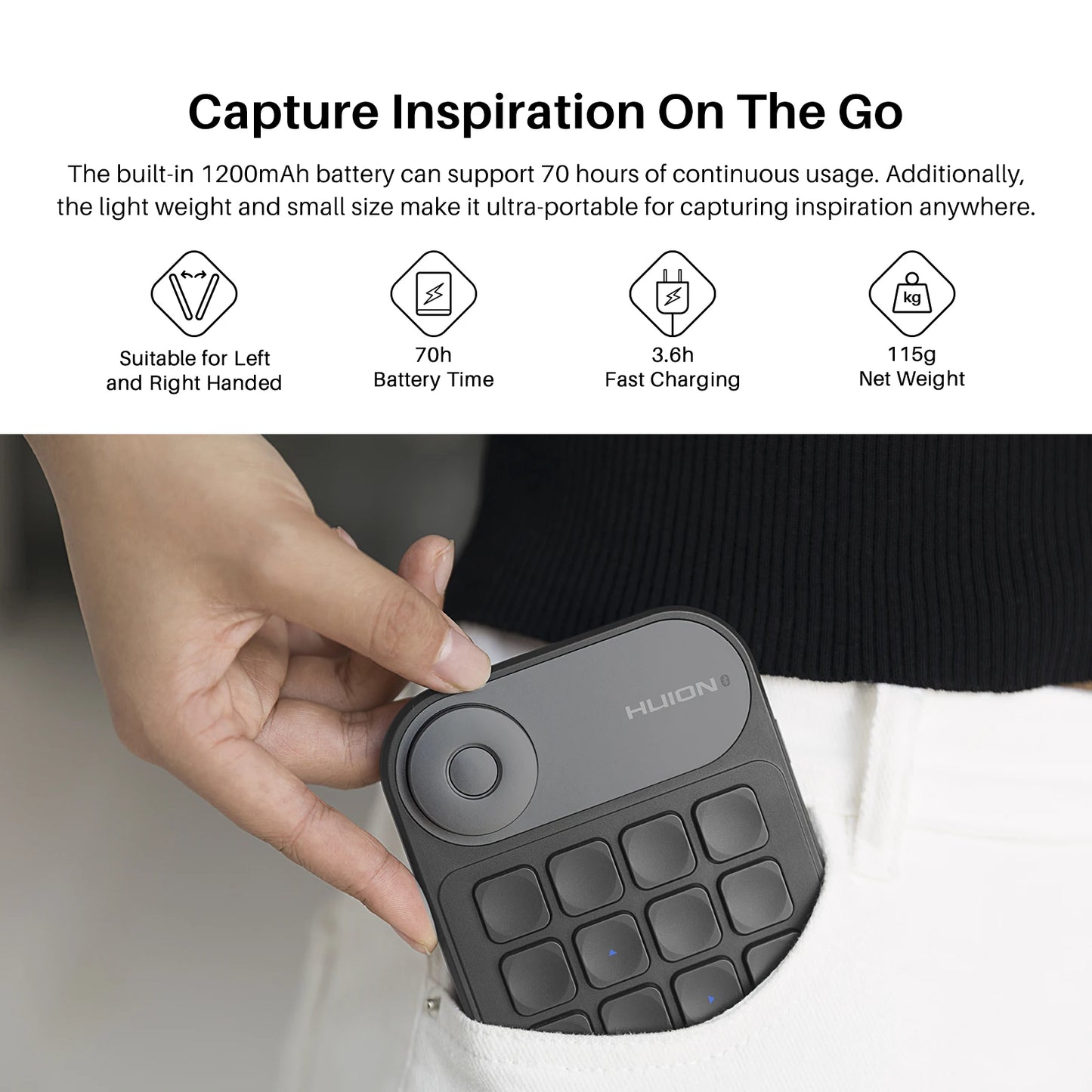 Mini clavier Huion K20 Keydial pour tablette graphique, PC et téléphone, 18 touches + contrôleur de numérotation, version améliorée