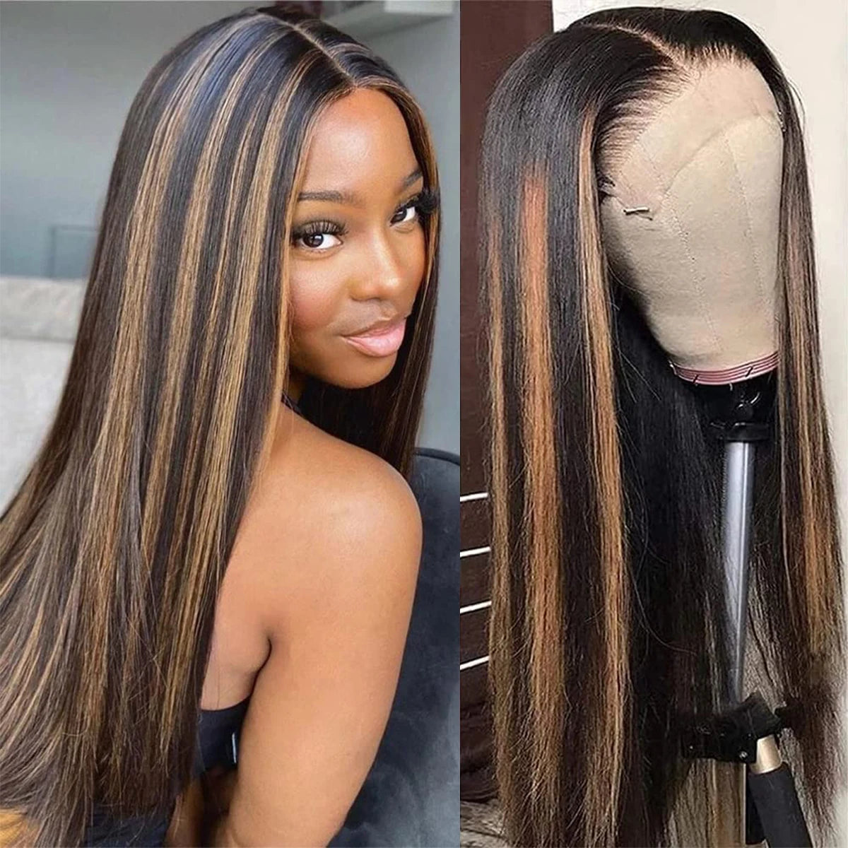 1B 30 Highlight Frontal Wigs Human Hair 30 Inch Ombre Brown Colored 13x4 Bone Straight Lace Front Wig Pre Plucked On Sale