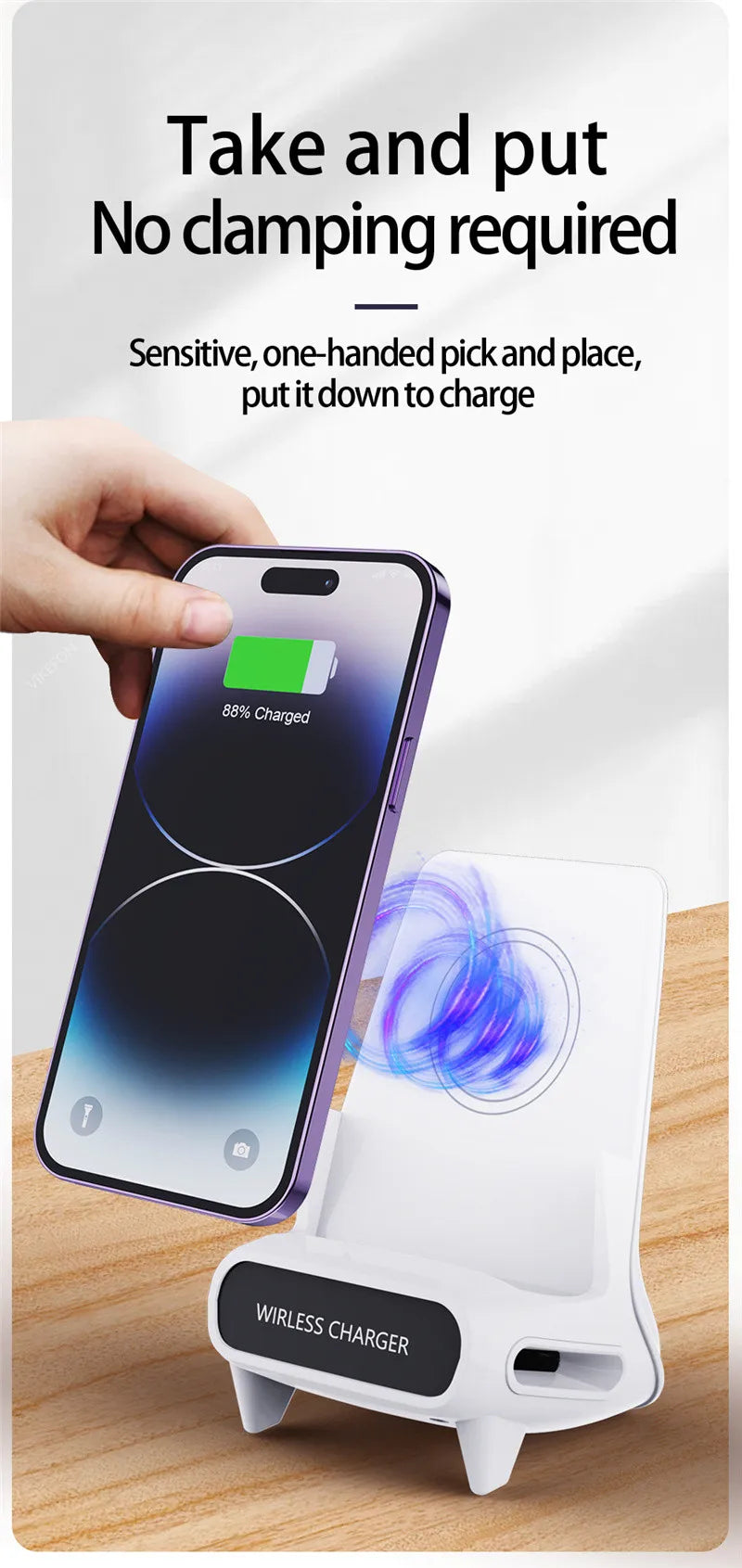 15W Fast Wireless Charger Stand Pad for iPhone Samsung Xiaomi LG - Desktop Mobile Phone Holder Bracket with Type C Dock Mount/ support de chargeur pour téléphone.