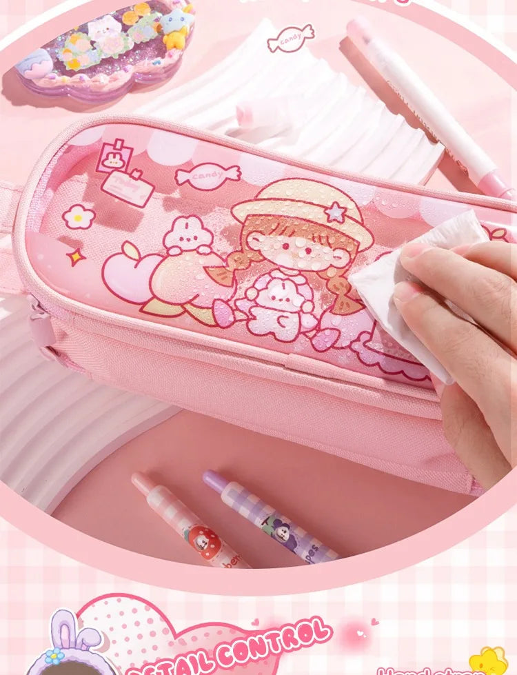 Kawaii Cartoon Pencil Case Multi-functional Large-capacity Pencil Bag Cute INS Storage Bag School Office Supplies Stationery