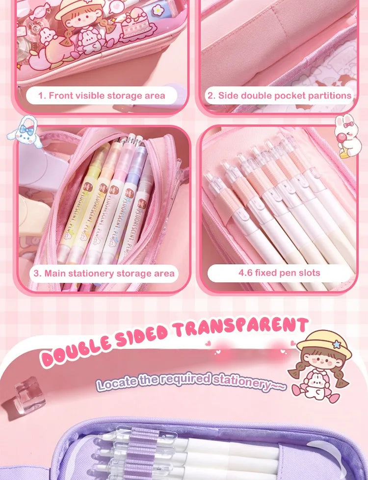 Kawaii Cartoon Pencil Case Multi-functional Large-capacity Pencil Bag Cute INS Storage Bag School Office Supplies Stationery