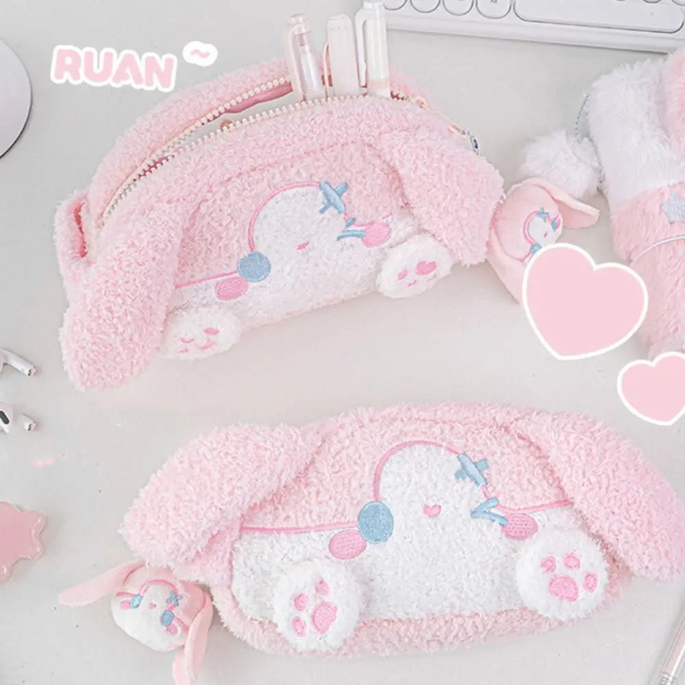 Multi-functional Large Capacity Plush Pencil Case Cartoon Kawaii Stationery Storage Pouch Viewable Window Pen Bag