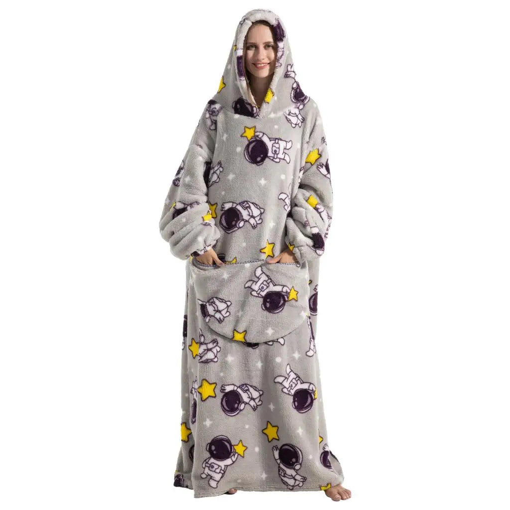 Super Long Wearable Blanket Hoodie Flannel Women Mens Oversized Hoodie Giant Blanket Sweatshirt Winter Thicken Pullover Fleece