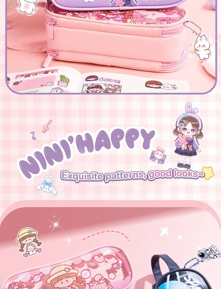 Kawaii Cartoon Pencil Case Multi-functional Large-capacity Pencil Bag Cute INS Storage Bag School Office Supplies Stationery