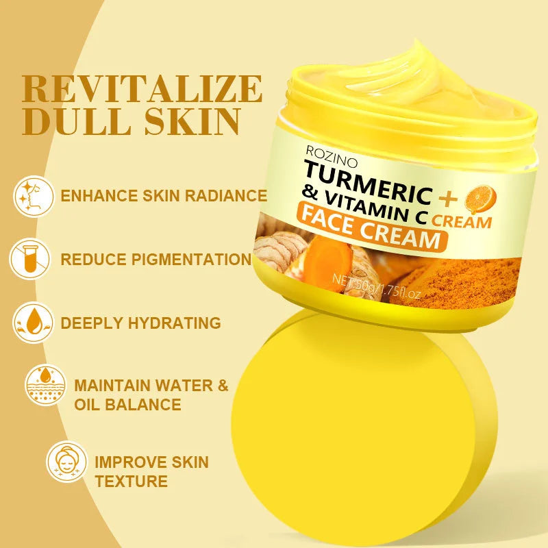 Title / Titre
EN: Turmeric & Vitamin C Face Cream – Brightening, Anti-Aging, Moisturizing
FR: Crème visage au curcuma et vitamine C – Éclat, anti-âge, hydratante