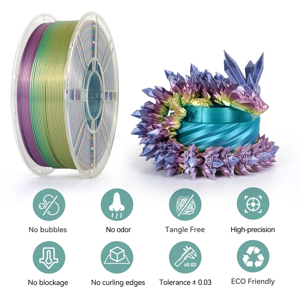 KINGROON Filament d'imprimante 3D couleur PLA soie arc-en-ciel multicolore dégradé consommables d'impression 1,75 mm bobine en plastique 1 kg