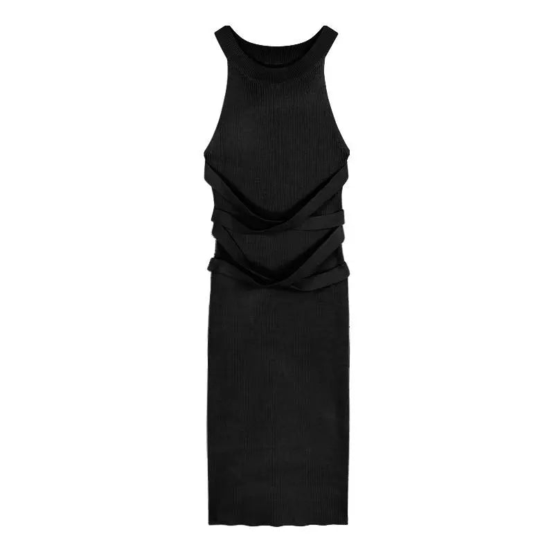 Dresses for Women Elegant Sexy Sleeveless Back Textured Mini Skinny Dress New Fashion Summer Casual PTKPCC/ Robe