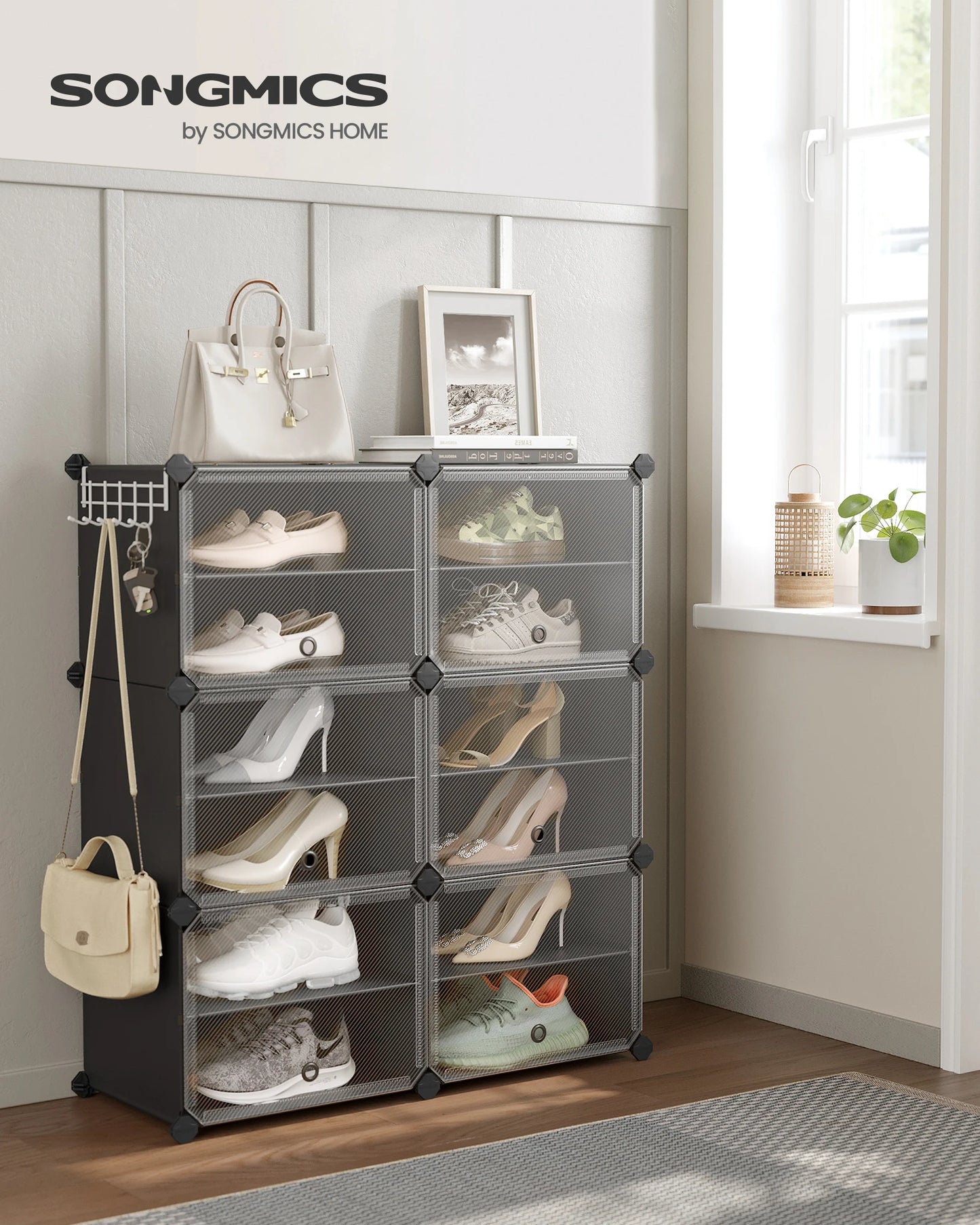 Étagère à chaussures emboîtable SONGMICS avec portes, organiseur de chaussures à 6 niveaux pour 24 paires, cadre en acier et étagères en plastique