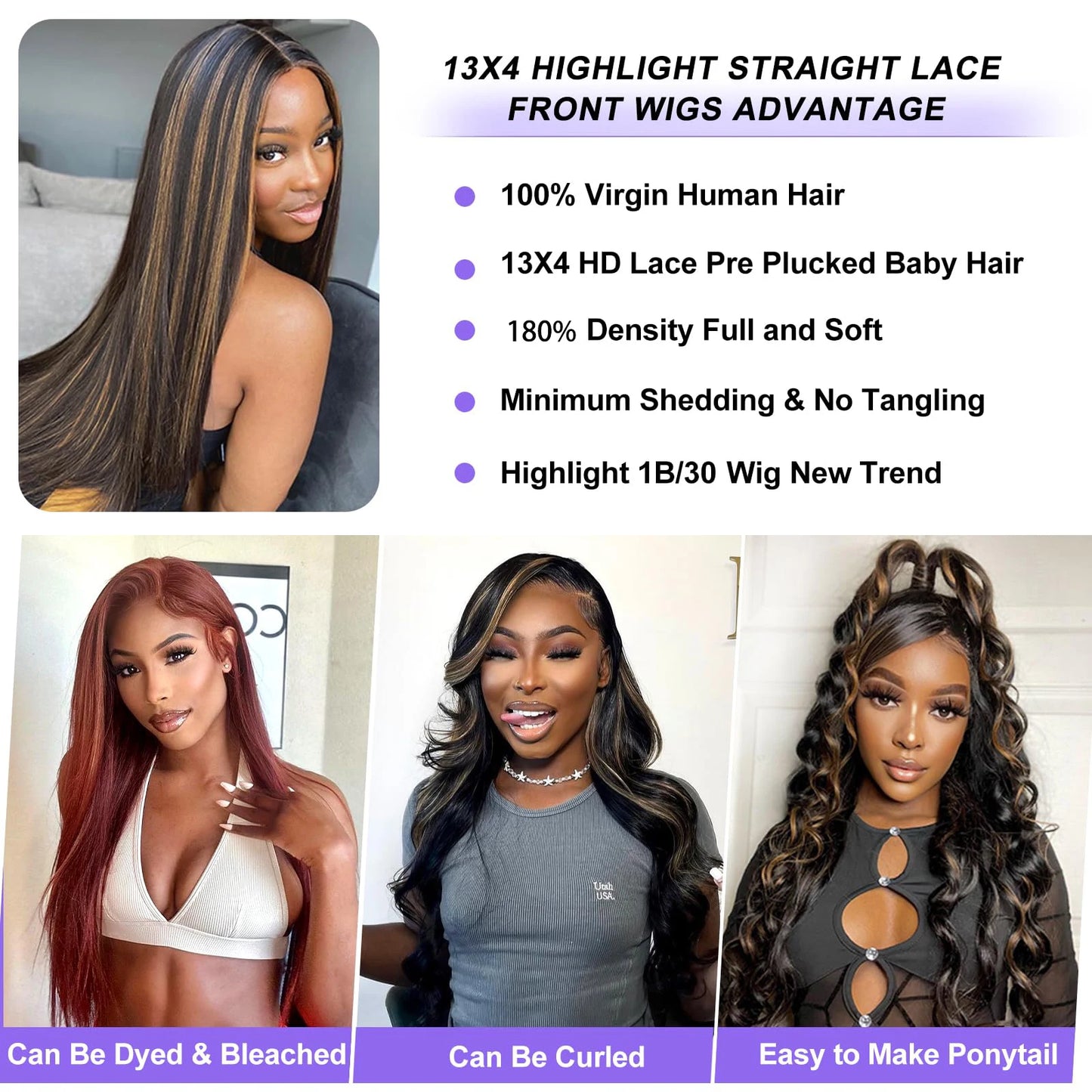 1B 30 Highlight Frontal Wigs Human Hair 30 Inch Ombre Brown Colored 13x4 Bone Straight Lace Front Wig Pre Plucked On Sale