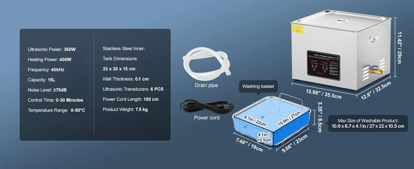 SucceBuy 2L 3L 6L 10L 22L 30L Nettoyeur à ultrasons en acier inoxydable Machine à laver de nettoyage portable Appareil électroménager à ultrasons