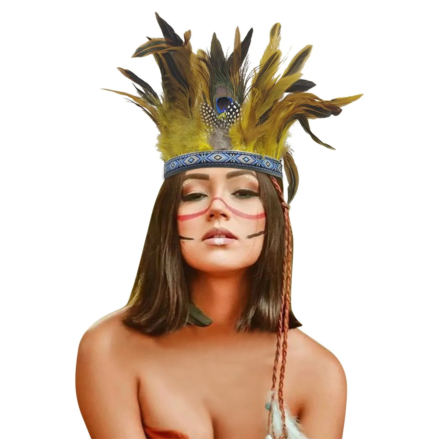 Serre-têtes en plumes pour femmes, couronne de paon, costume indien de carnaval, serre-têtes pour spectacle de danse, carnaval, Halloween