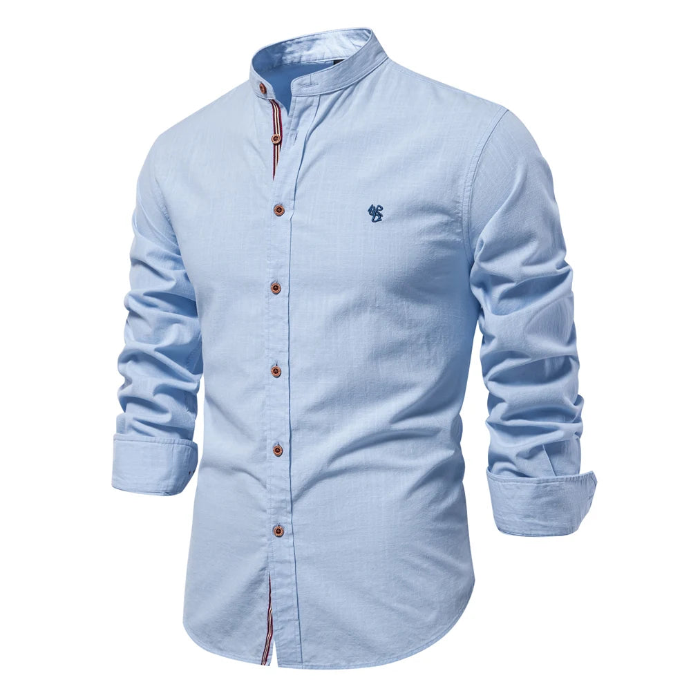 AIOPESON 100% Cotton Social Shirt Men Solid Color Long Sleeve High Quality Brand Shirt for Men Spring Stand Casual Men's Shirts/ chemise homme