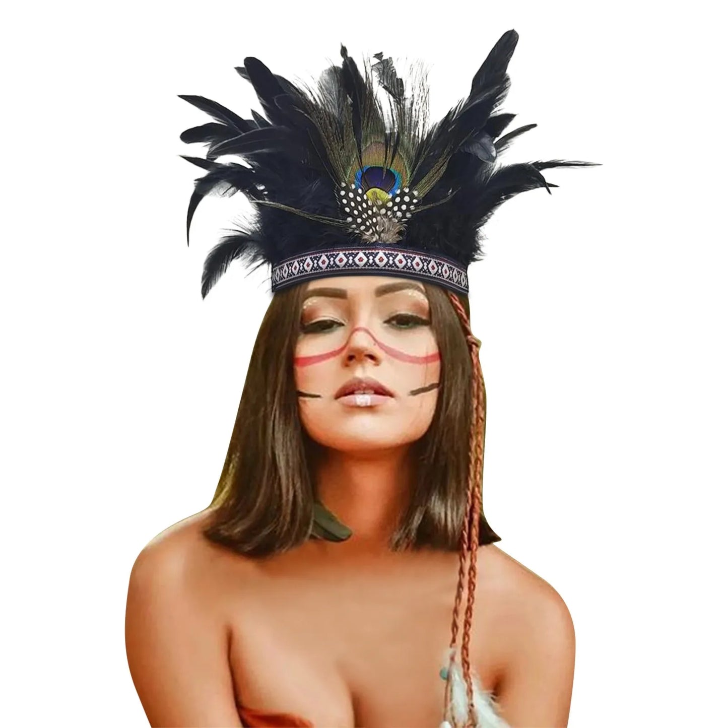 Serre-têtes en plumes pour femmes, couronne de paon, costume indien de carnaval, serre-têtes pour spectacle de danse, carnaval, Halloween