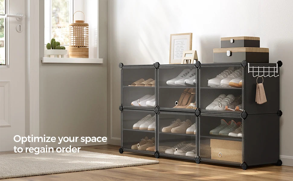 Étagère à chaussures emboîtable SONGMICS avec portes, organiseur de chaussures à 6 niveaux pour 24 paires, cadre en acier et étagères en plastique