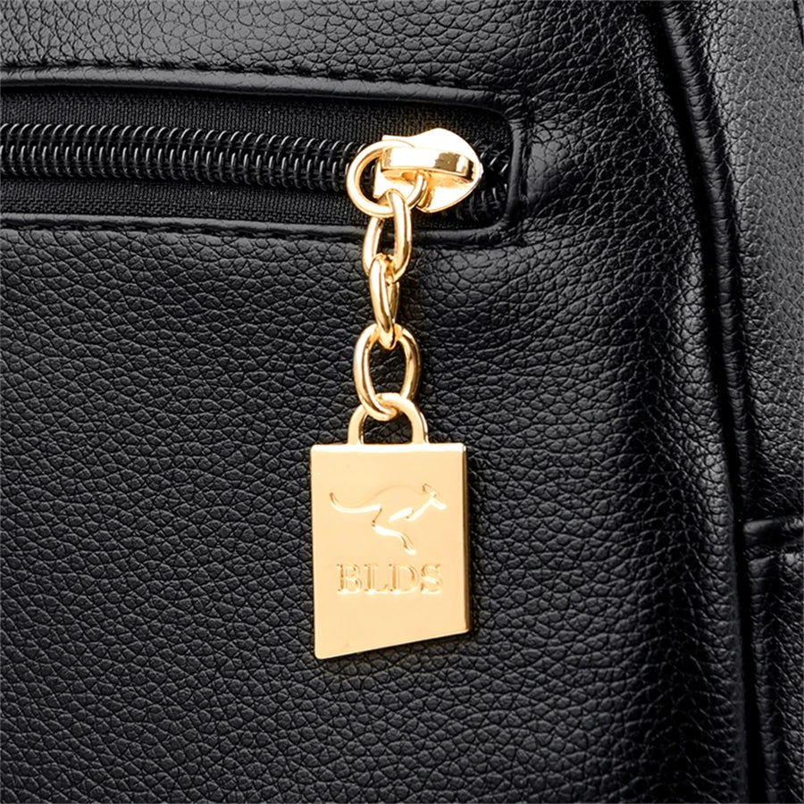 Luxury Women's Black Leather Backpack Casual Vintage Daypack with Zipper Closure Soft Shoulder Straps School Bag for Girls/ sac à Dos de luxe en cuire pour femme