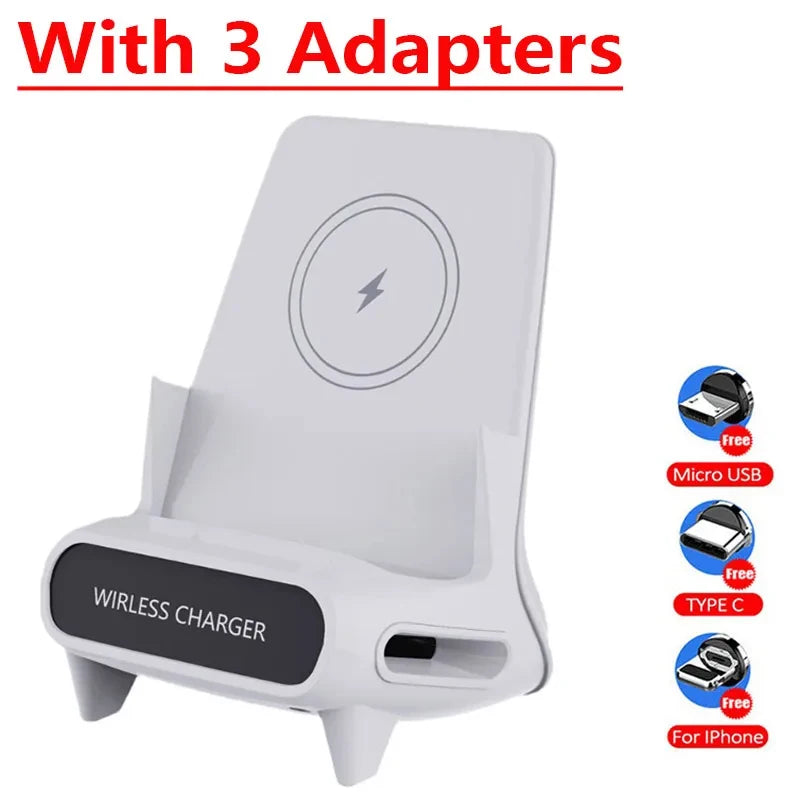 15W Fast Wireless Charger Stand Pad for iPhone Samsung Xiaomi LG - Desktop Mobile Phone Holder Bracket with Type C Dock Mount/ support de chargeur pour téléphone.