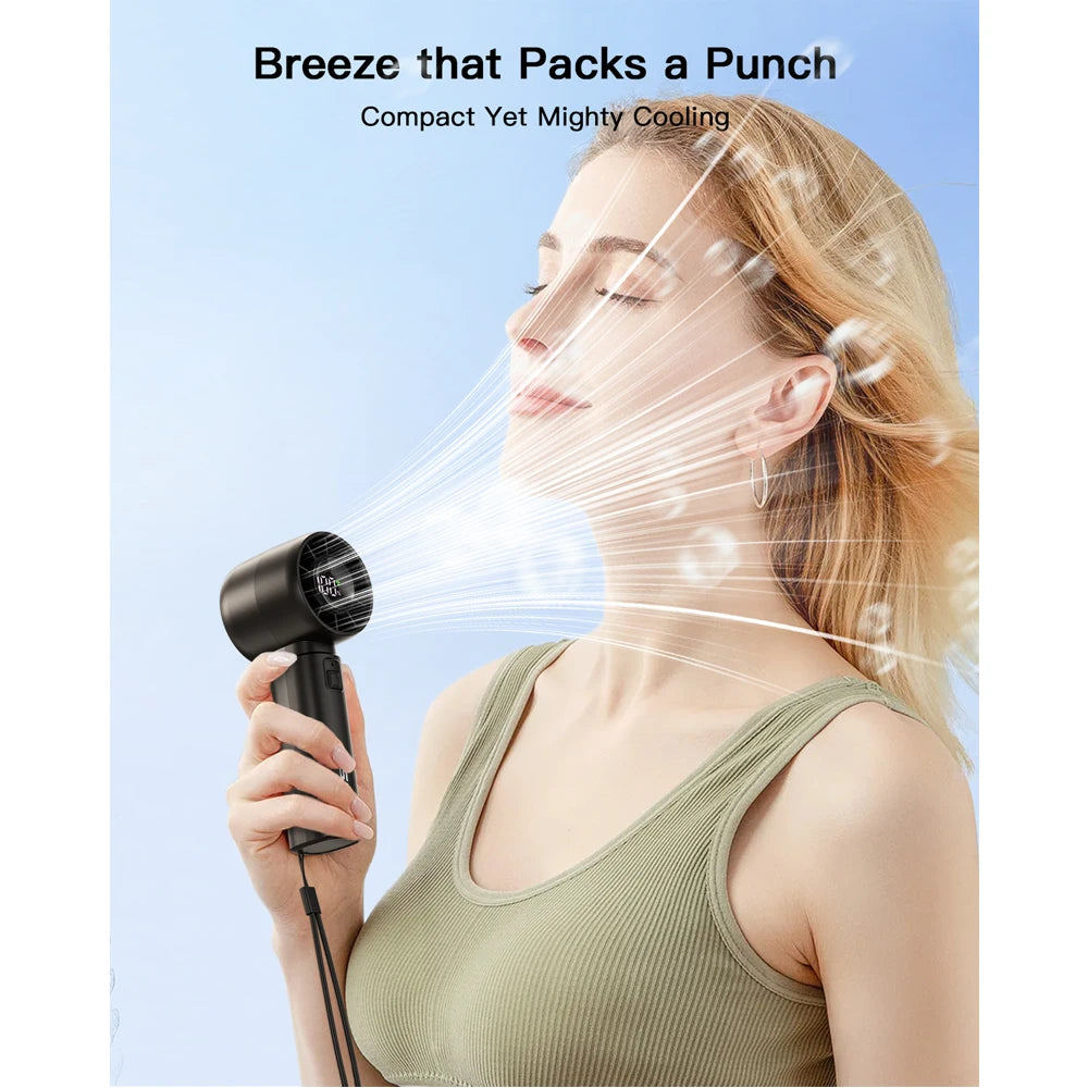Mini ventilateur portable ColdSky, batterie 4000 mAh, rechargeable, avec écran LED, 5 vitesses, turbo, pour la plage, les voyages et les vacances.