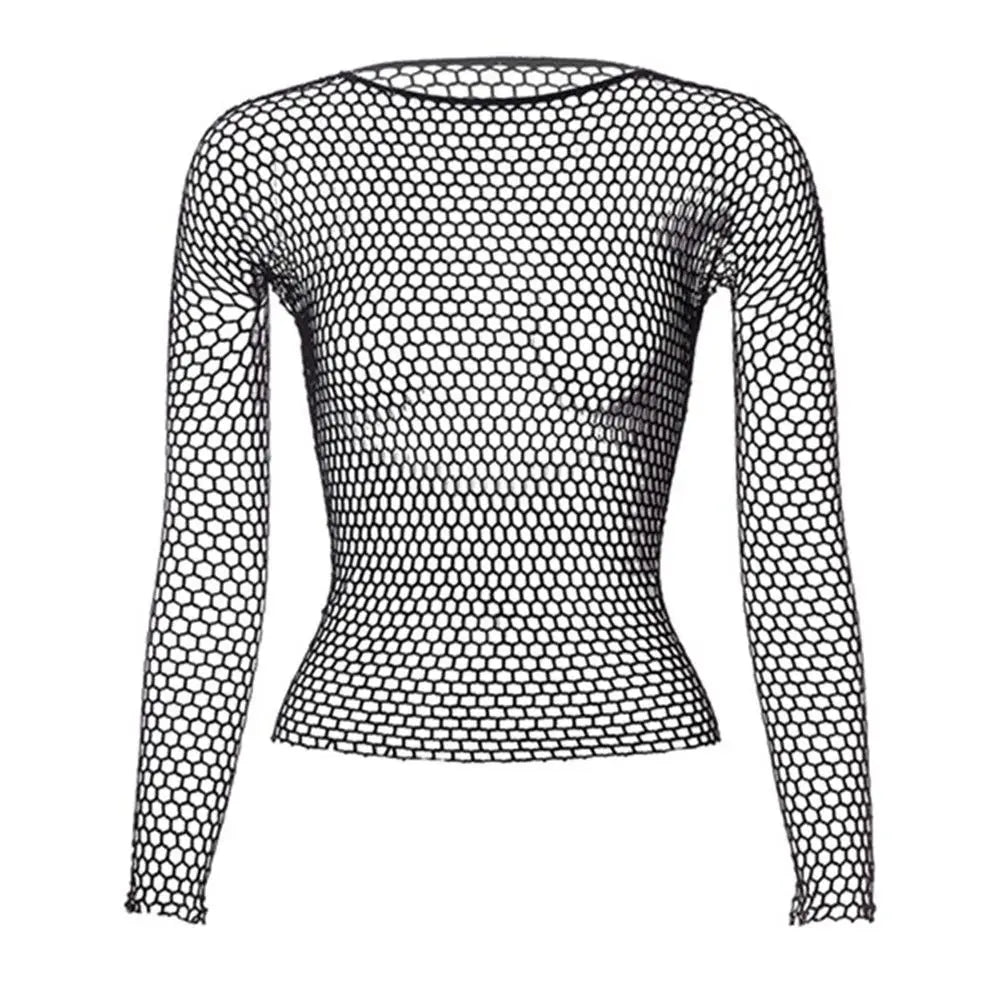 Women Sexy Lingerie Costumes Bodystocking Night Dress Nightwear Hollow Out Fishnet Long Sleeve Tops Base Tanks Underwear/ Robe de nuit