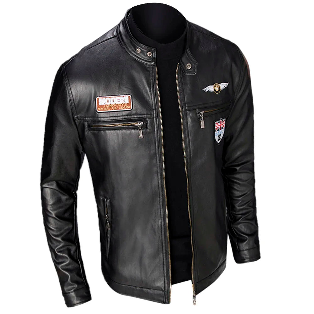 Sacs en cuir pour hommes, veste en cuir Slim, mode, imprimé personnalisé, manteau de moto, fermeture éclair, automne-hiver