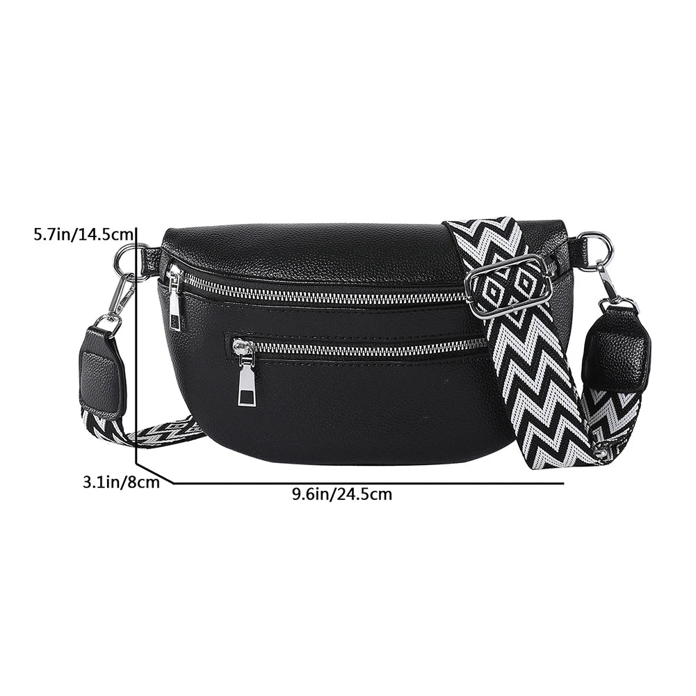 Women Stylish Crossbody Bag with Wide Strap Simple Shoulder Bag Multi-pocket Casual Bum Bag Travel Outdoor Bag