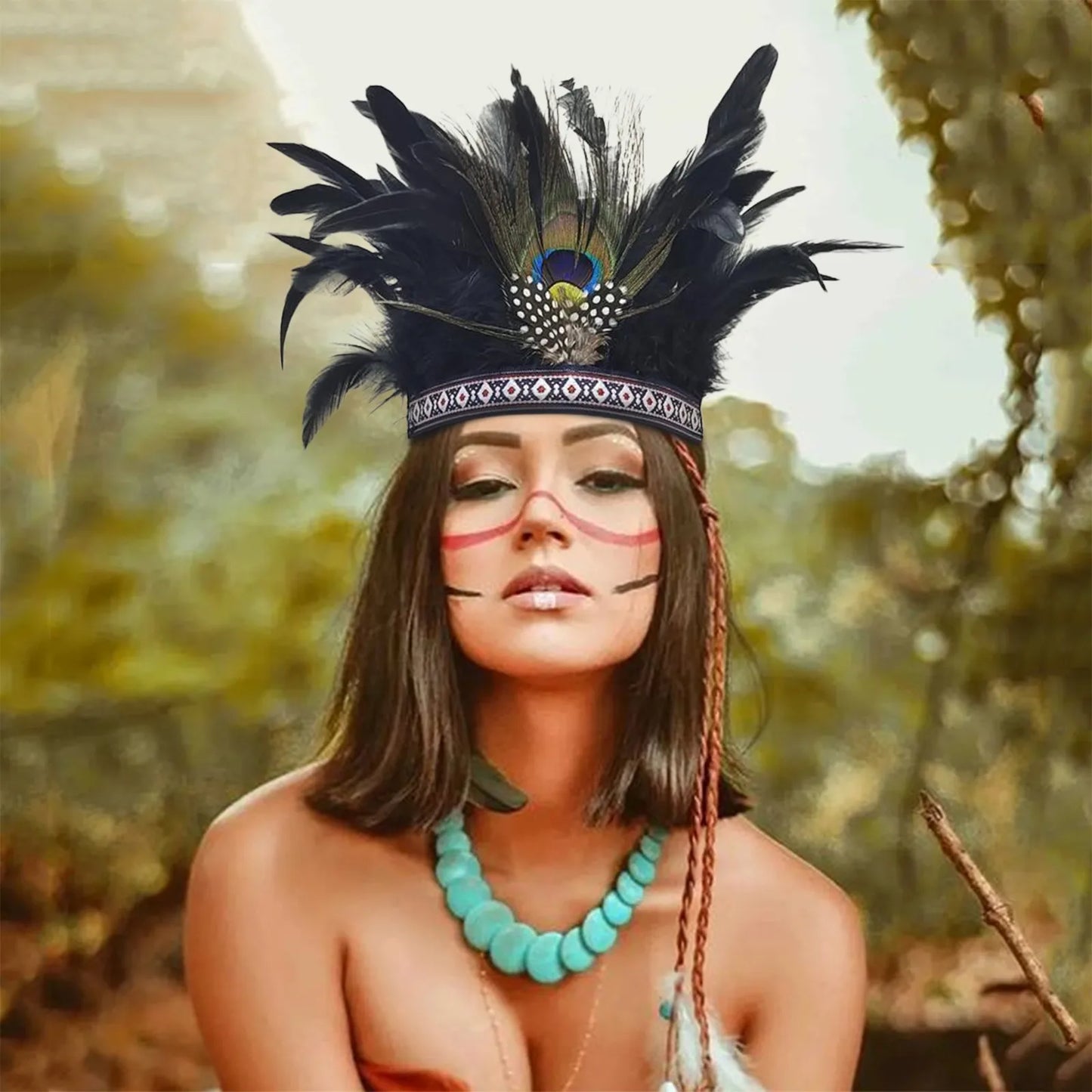 Serre-têtes en plumes pour femmes, couronne de paon, costume indien de carnaval, serre-têtes pour spectacle de danse, carnaval, Halloween
