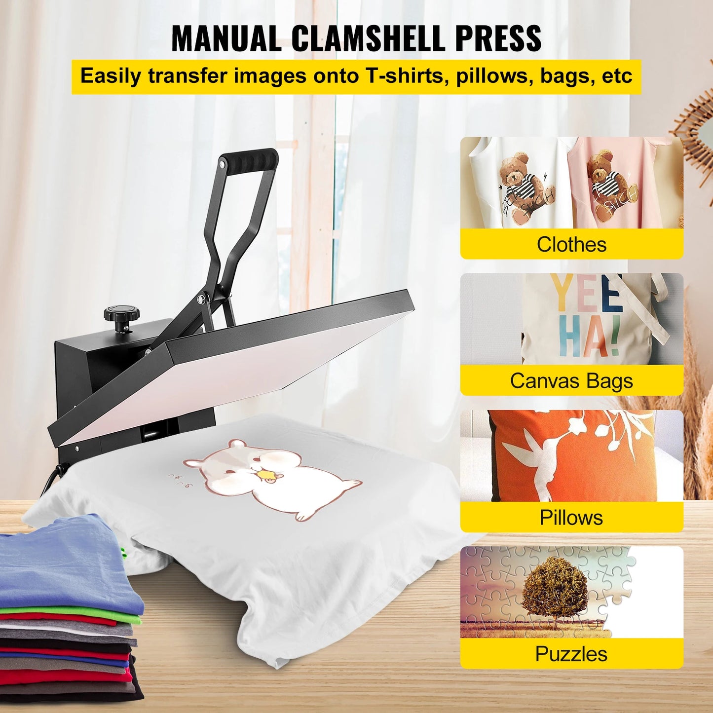 Presse à chaud VEVOR 15" x 15" / 16" x 20" / 16" x 24" Imprimante à sublimation manuelle Transfert à clapet sur oreiller de t-shirt DIY