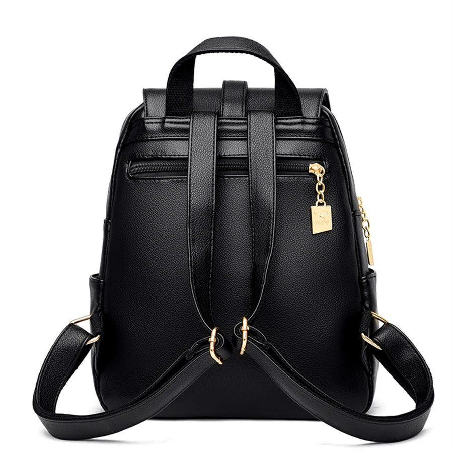 Luxury Women's Black Leather Backpack Casual Vintage Daypack with Zipper Closure Soft Shoulder Straps School Bag for Girls/ sac à Dos de luxe en cuire pour femme