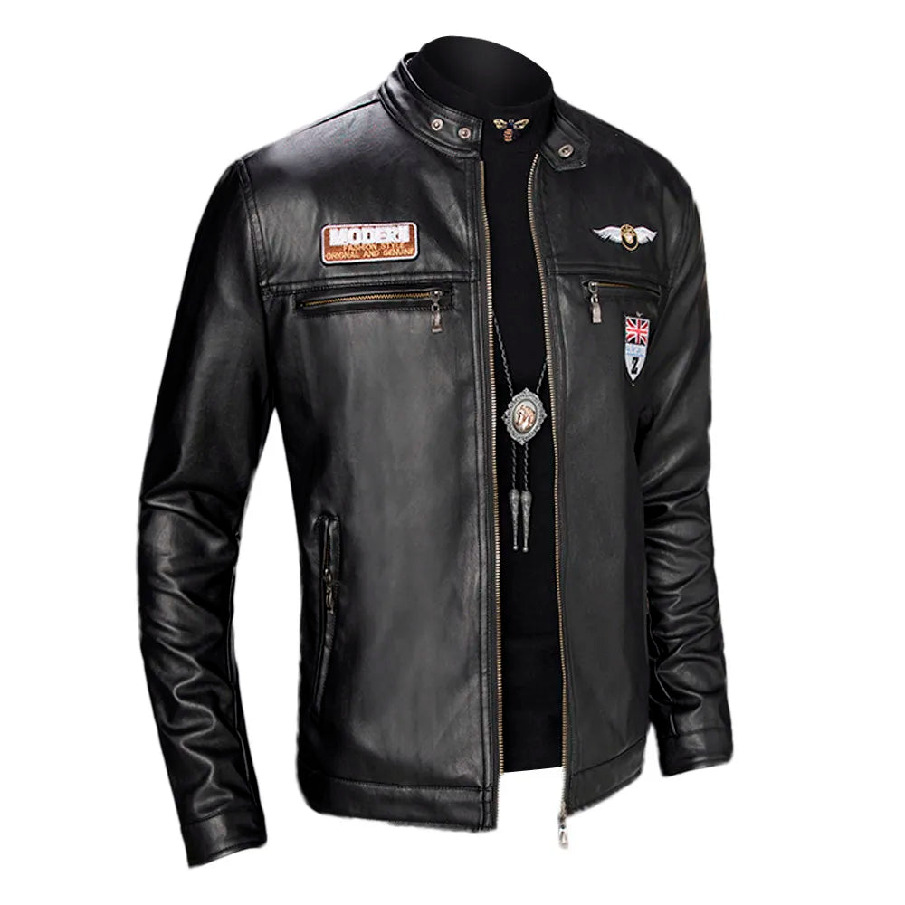 Sacs en cuir pour hommes, veste en cuir Slim, mode, imprimé personnalisé, manteau de moto, fermeture éclair, automne-hiver
