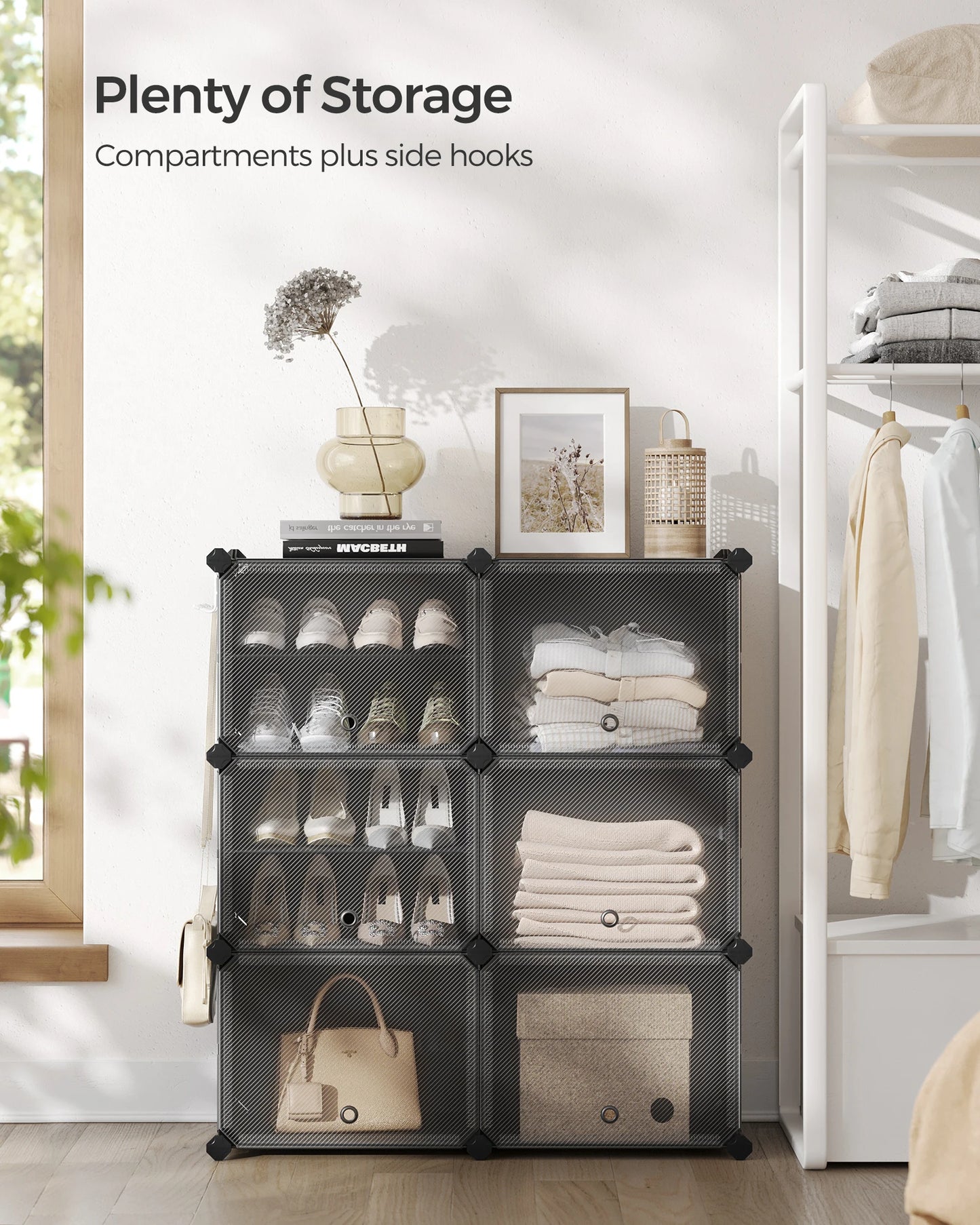 Étagère à chaussures emboîtable SONGMICS avec portes, organiseur de chaussures à 6 niveaux pour 24 paires, cadre en acier et étagères en plastique