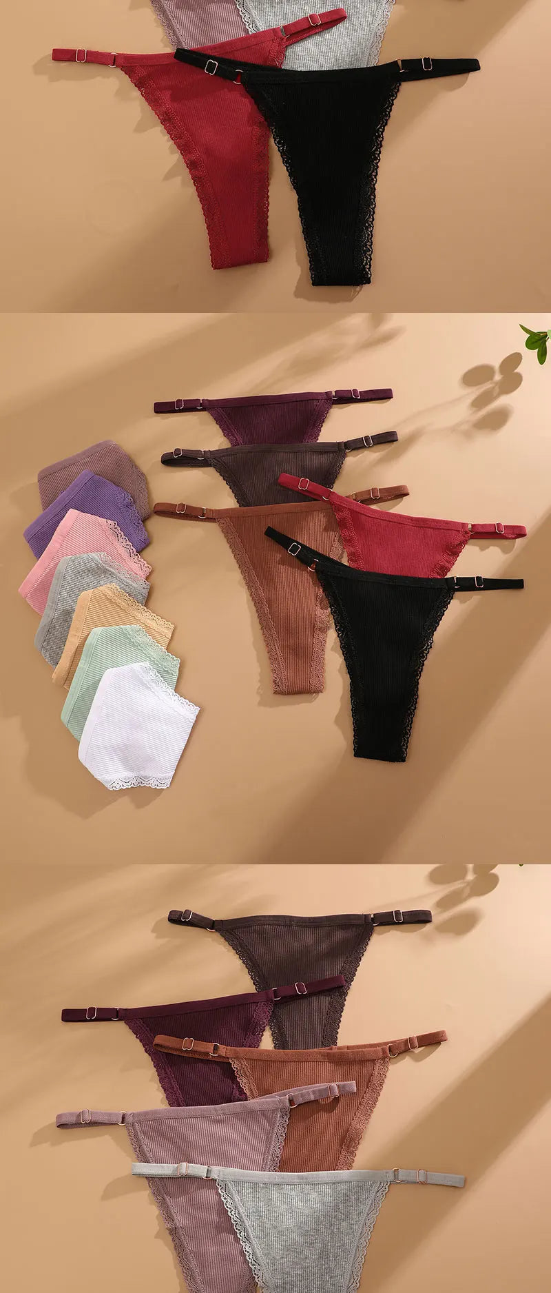 5PCS/Set Cotton Panties Sexy G-String Women's Underwear T-Back Lingerie Femme Underpants Briefs Adjustable Waist Thong Intimates