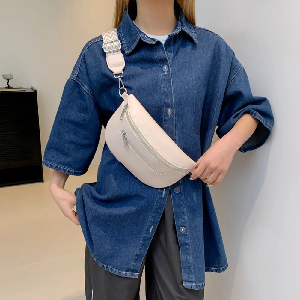 Women Stylish Crossbody Bag with Wide Strap Simple Shoulder Bag Multi-pocket Casual Bum Bag Travel Outdoor Bag