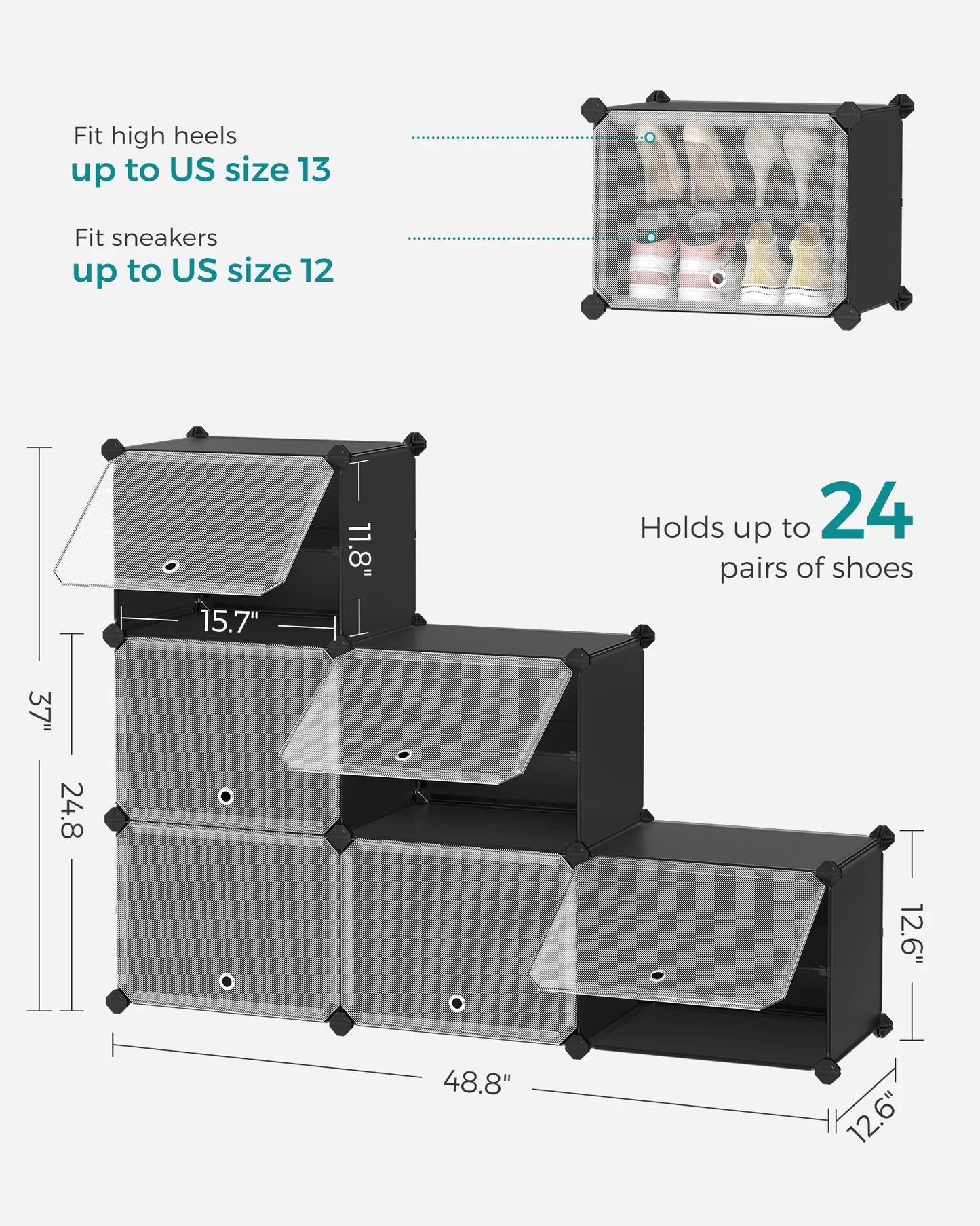 Étagère à chaussures emboîtable SONGMICS avec portes, organiseur de chaussures à 6 niveaux pour 24 paires, cadre en acier et étagères en plastique