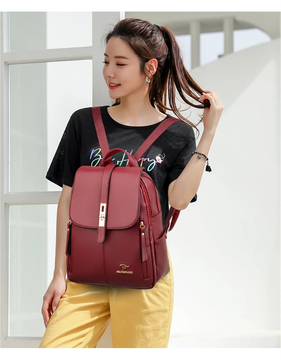 Luxury Women's Black Leather Backpack Casual Vintage Daypack with Zipper Closure Soft Shoulder Straps School Bag for Girls/ sac à Dos de luxe en cuire pour femme