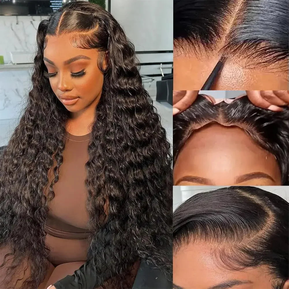 Perruques de cheveux humains bouclés pour les femmes vague d'eau dentelle avant perruque 13x4 13x6 dentelle frontale vague profonde perruque 100% cheveux humains Hd Lace Wigs/perruque femme bouclée en cheveux humain - lace Front HD 100% Naturel