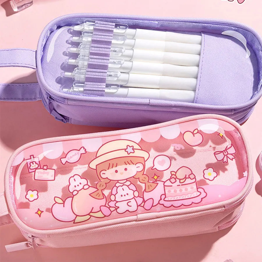 Kawaii Cartoon Pencil Case Multi-functional Large-capacity Pencil Bag Cute INS Storage Bag School Office Supplies Stationery