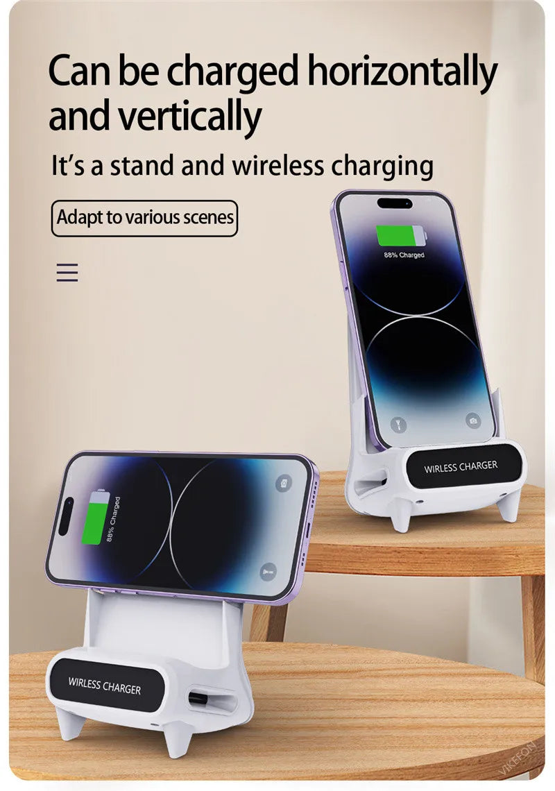 15W Fast Wireless Charger Stand Pad for iPhone Samsung Xiaomi LG - Desktop Mobile Phone Holder Bracket with Type C Dock Mount/ support de chargeur pour téléphone.
