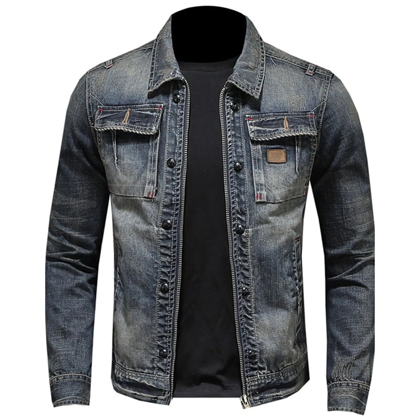 Veste en jean vintage avec fermeture éclair, coupe slim, style hip-hop classique, style universitaire, veste d'hiver pour homme