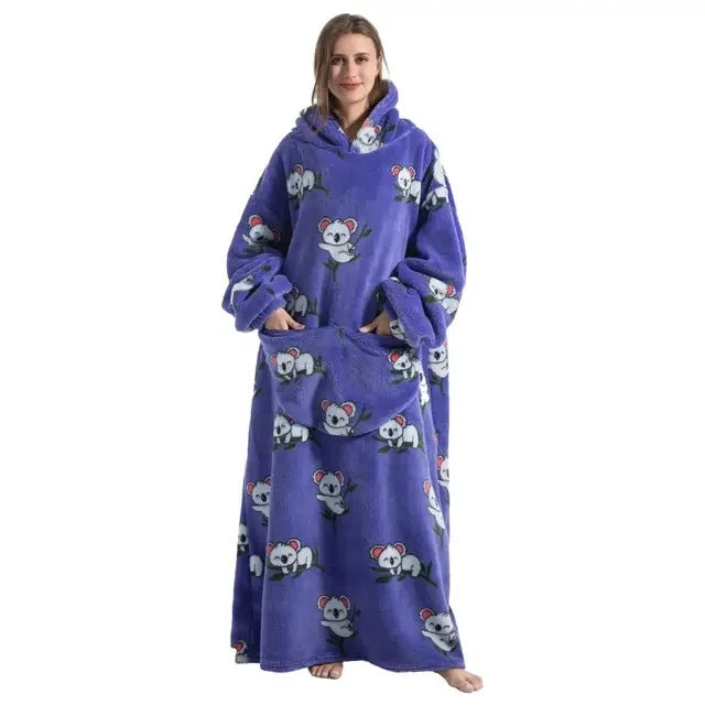 Super Long Wearable Blanket Hoodie Flannel Women Mens Oversized Hoodie Giant Blanket Sweatshirt Winter Thicken Pullover Fleece