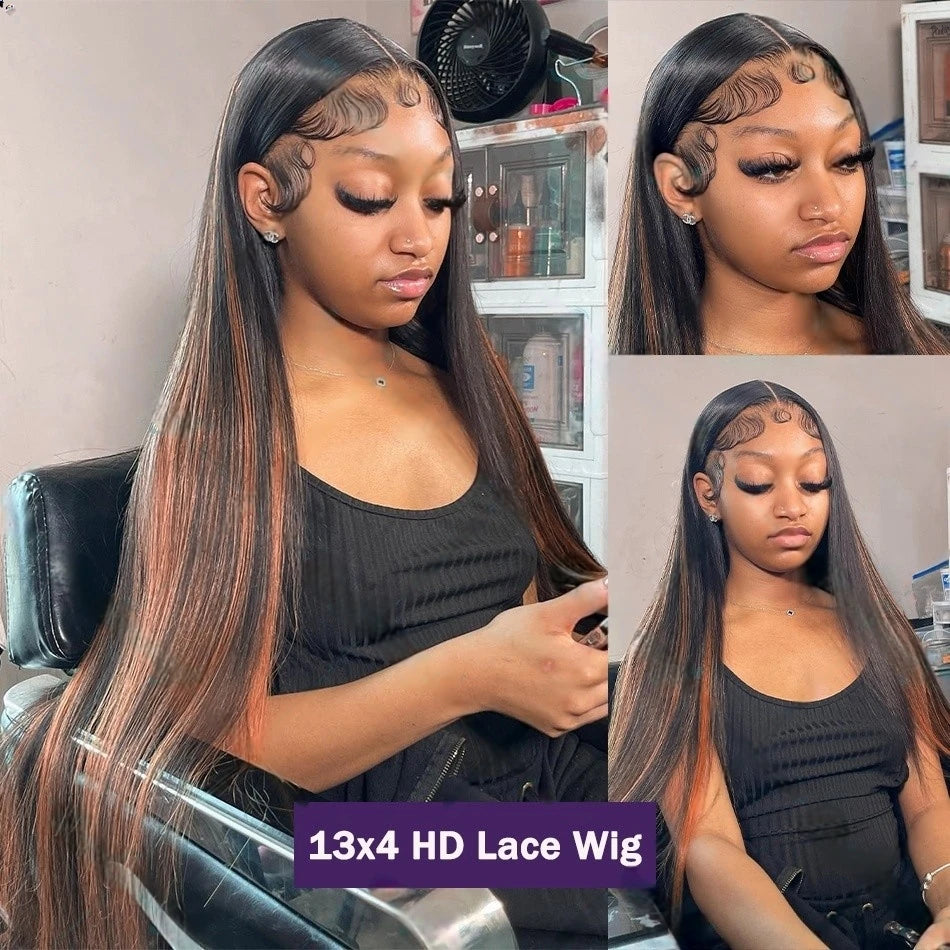 1B 30 Highlight Frontal Wigs Human Hair 30 Inch Ombre Brown Colored 13x4 Bone Straight Lace Front Wig Pre Plucked On Sale