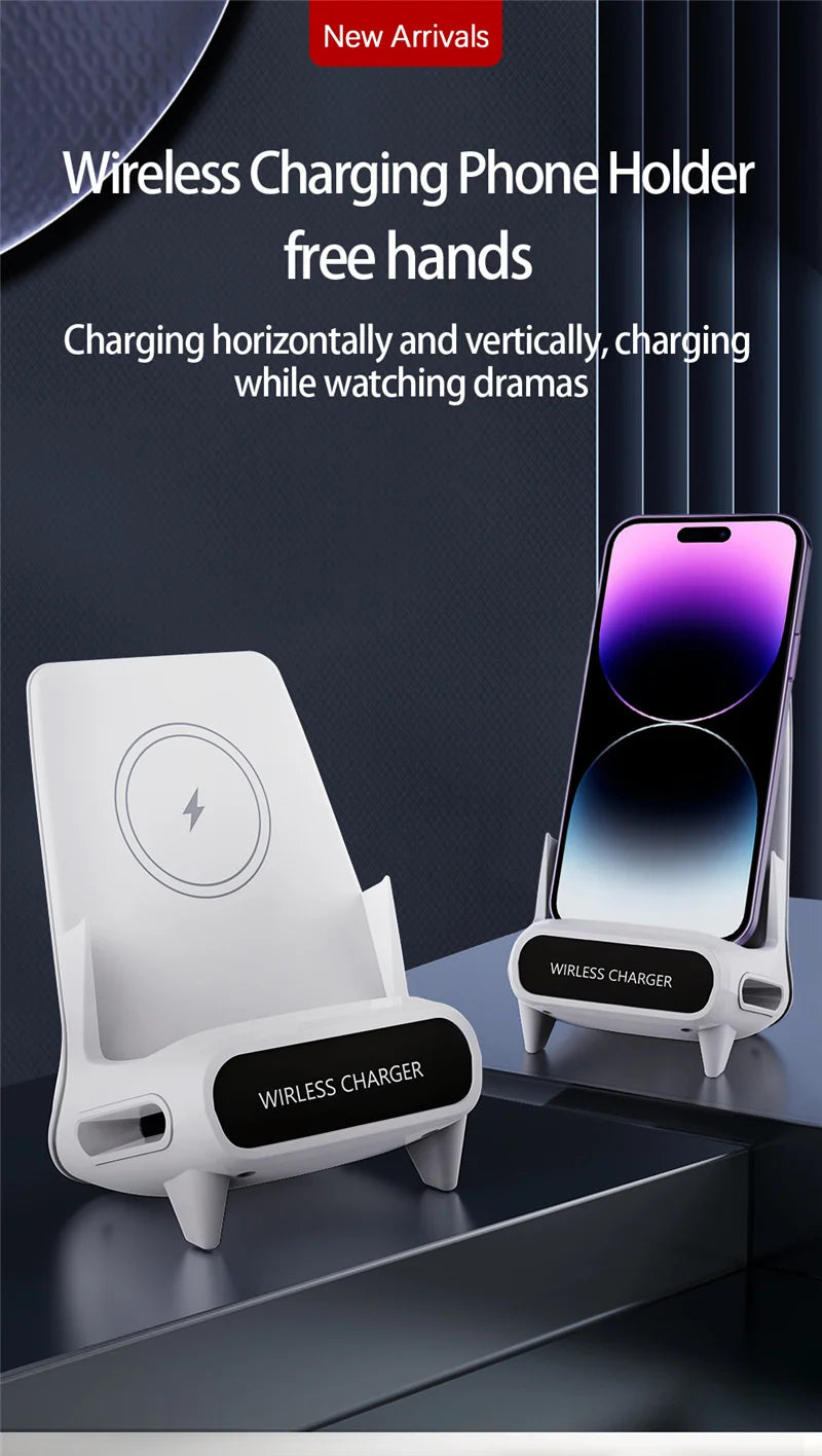 15W Fast Wireless Charger Stand Pad for iPhone Samsung Xiaomi LG - Desktop Mobile Phone Holder Bracket with Type C Dock Mount/ support de chargeur pour téléphone.