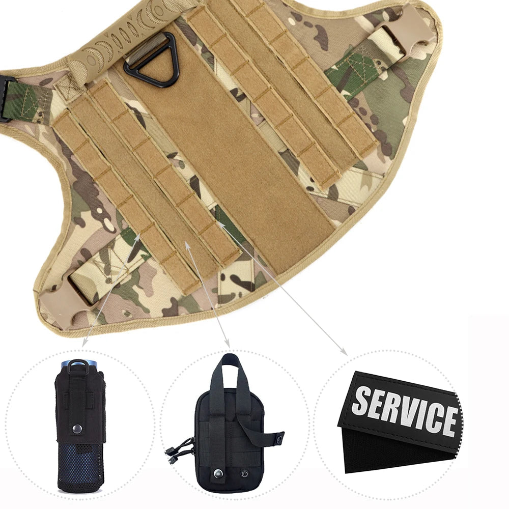 Harnais militaire pour grand chien, collier, laisse, sacs, patchs, gilets d'entraînement pour animaux de compagnie Malinois, harnais tactique pour chiens, accessoires