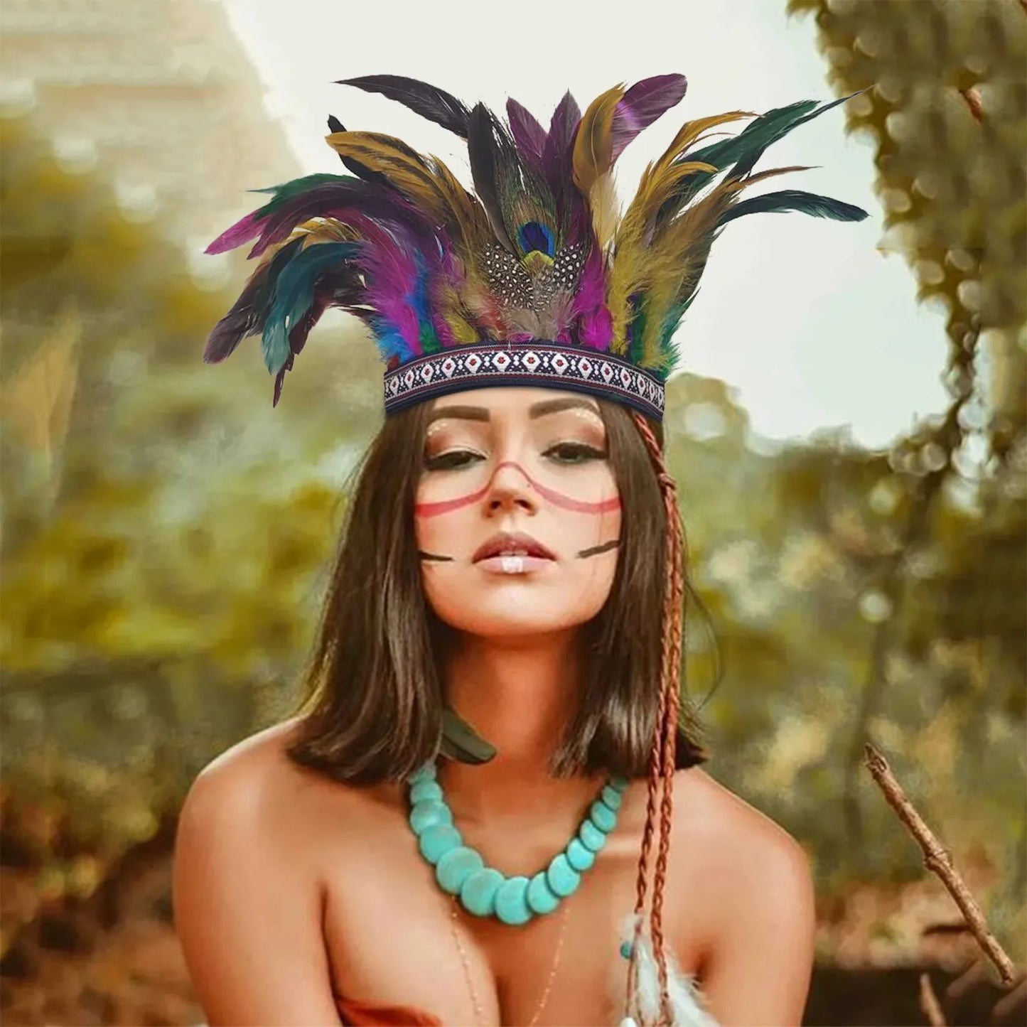 Serre-têtes en plumes pour femmes, couronne de paon, costume indien de carnaval, serre-têtes pour spectacle de danse, carnaval, Halloween
