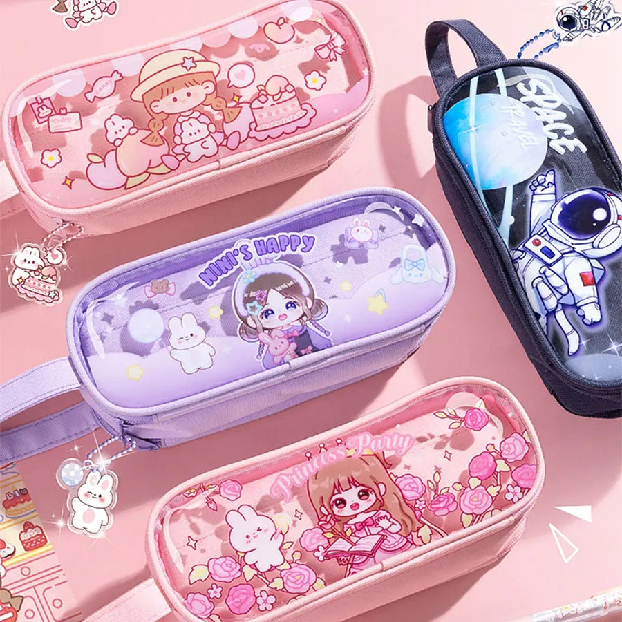 Kawaii Cartoon Pencil Case Multi-functional Large-capacity Pencil Bag Cute INS Storage Bag School Office Supplies Stationery