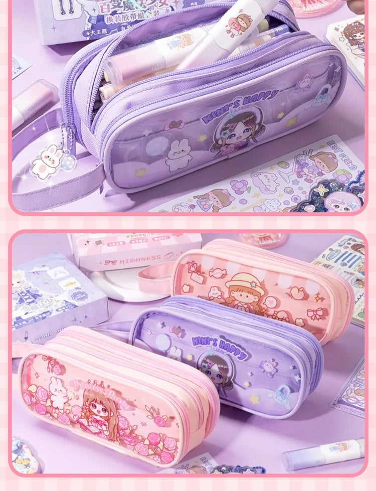 Kawaii Cartoon Pencil Case Multi-functional Large-capacity Pencil Bag Cute INS Storage Bag School Office Supplies Stationery