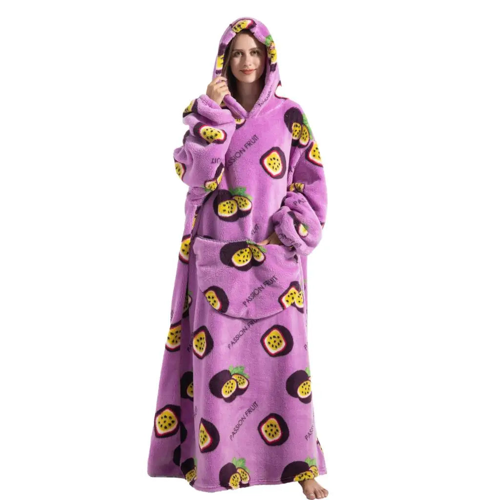Super Long Wearable Blanket Hoodie Flannel Women Mens Oversized Hoodie Giant Blanket Sweatshirt Winter Thicken Pullover Fleece