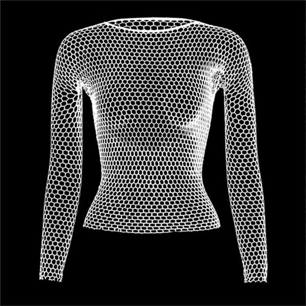 Women Sexy Lingerie Costumes Bodystocking Night Dress Nightwear Hollow Out Fishnet Long Sleeve Tops Base Tanks Underwear/ Robe de nuit