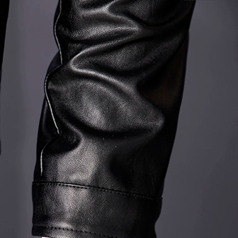 Sacs en cuir pour hommes, veste en cuir Slim, mode, imprimé personnalisé, manteau de moto, fermeture éclair, automne-hiver