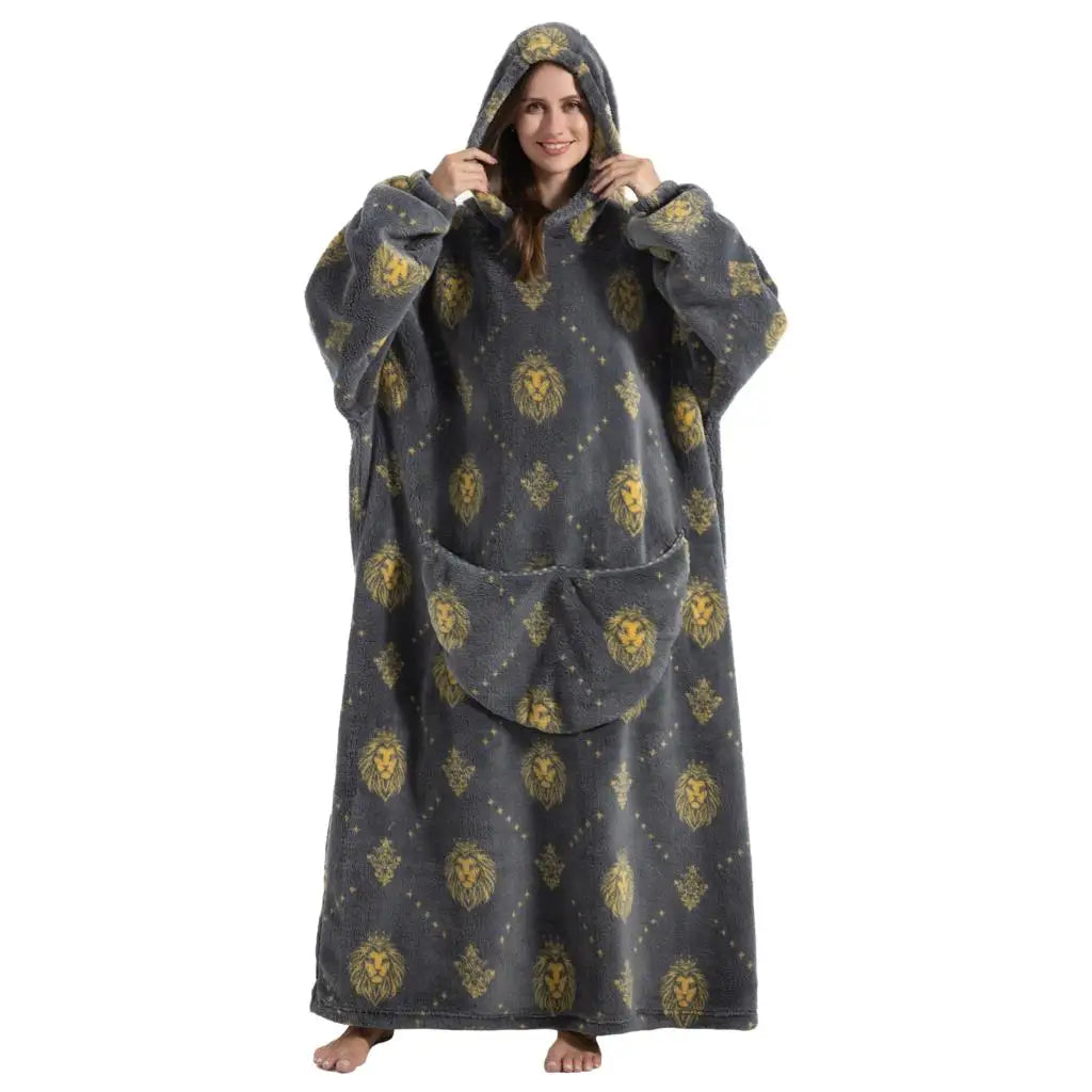 Super Long Wearable Blanket Hoodie Flannel Women Mens Oversized Hoodie Giant Blanket Sweatshirt Winter Thicken Pullover Fleece