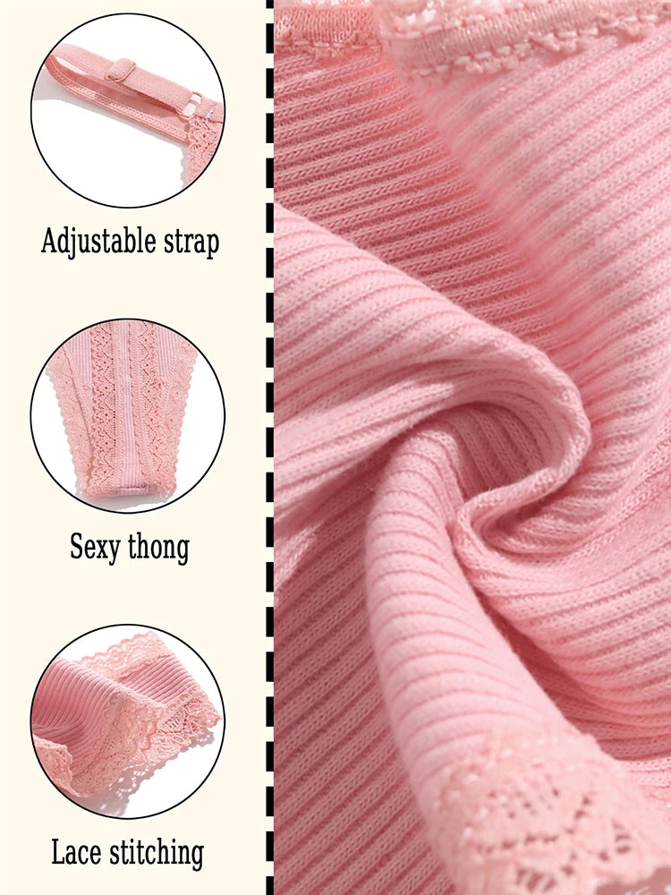 5PCS/Set Cotton Panties Sexy G-String Women's Underwear T-Back Lingerie Femme Underpants Briefs Adjustable Waist Thong Intimates