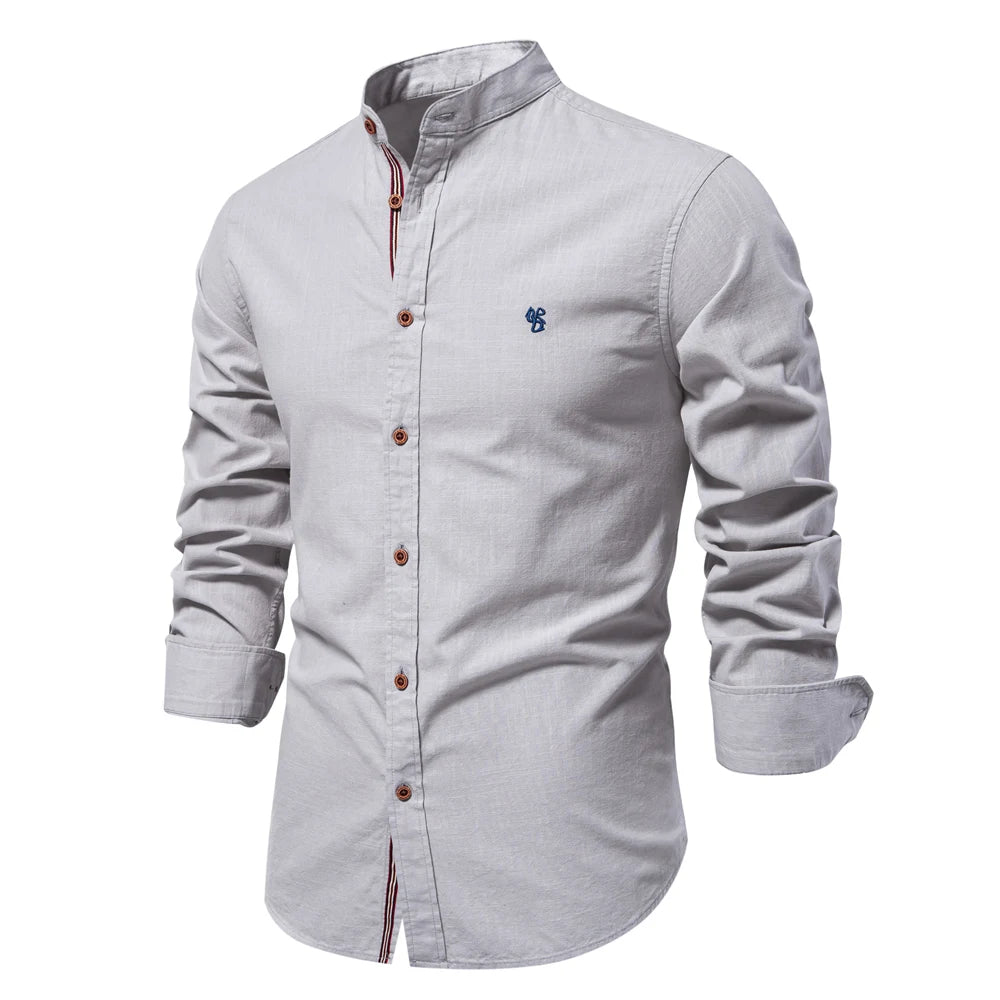 AIOPESON 100% Cotton Social Shirt Men Solid Color Long Sleeve High Quality Brand Shirt for Men Spring Stand Casual Men's Shirts/ chemise homme